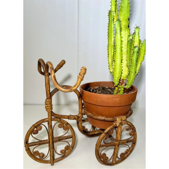 Vintage 70’s Bohemian Rattan Bamboo Bicycle Planter - Picture 1 of 12